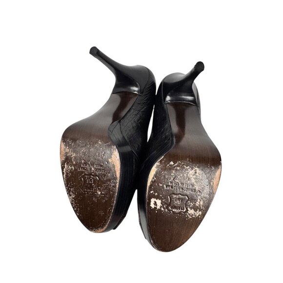 STUART WEITZMAN Pip Toe Platform Heels Sz. 9 Black Croc Leather Stiletto Classic - Picture 9 of 11